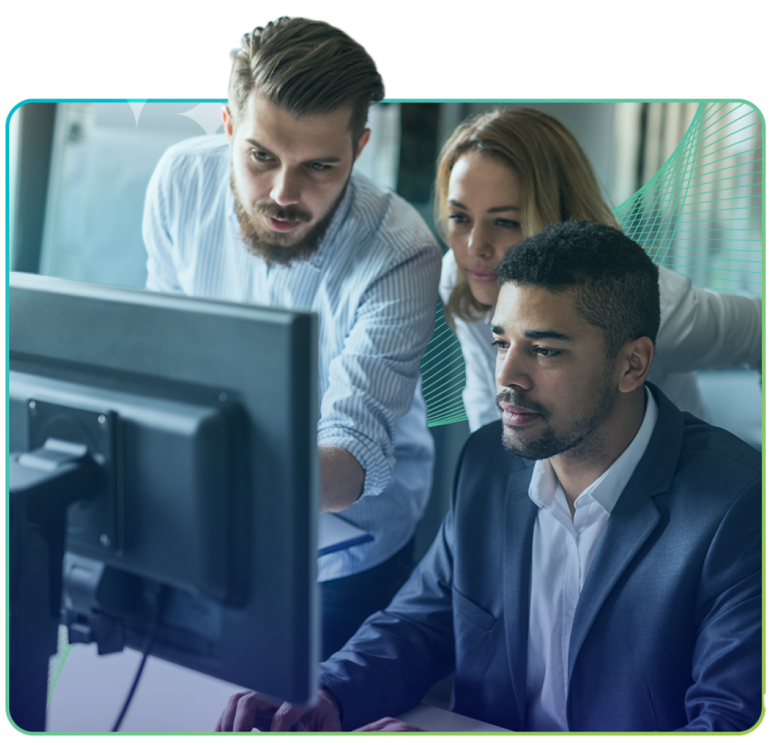 marketing team around computer image