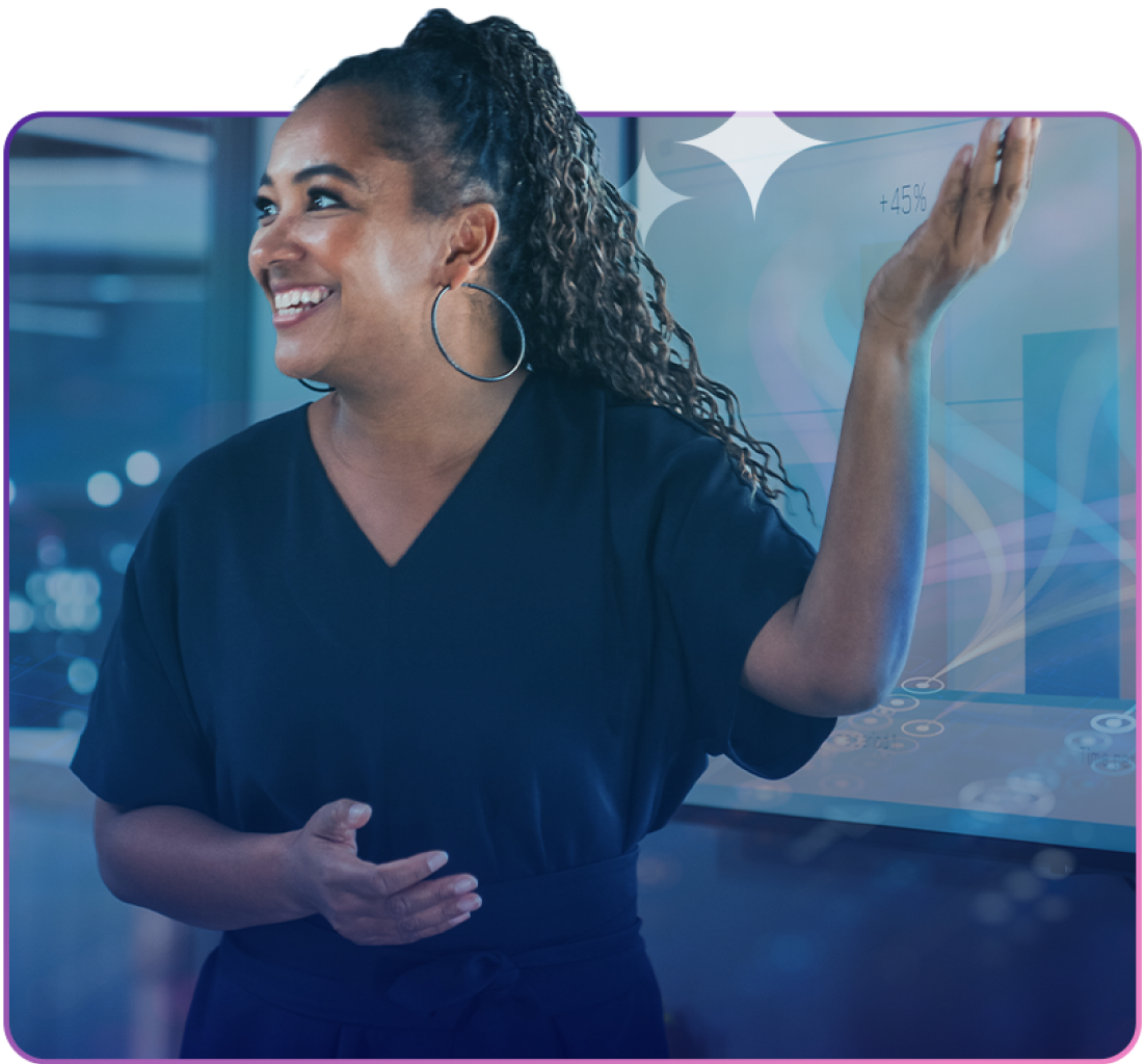 woman presenting sales and revenue data